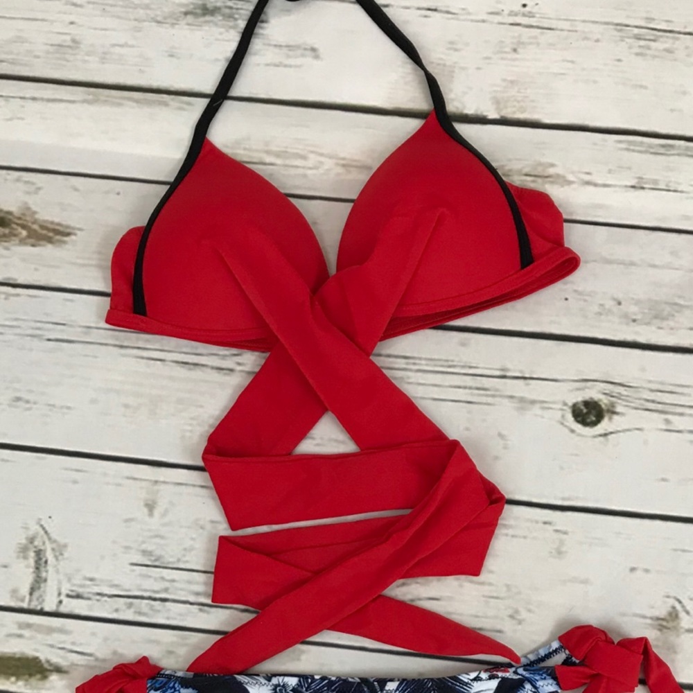 Sexy Criss Cross Push Up Bandage Bikini with Ties - Picture 7 of 10